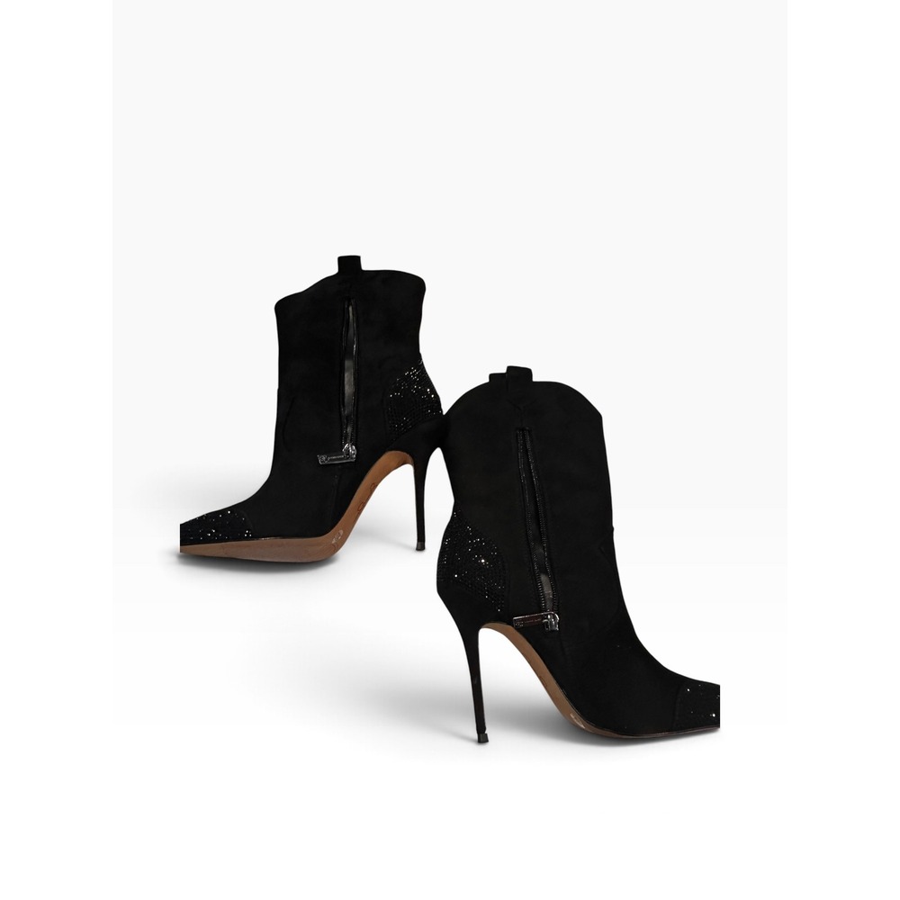 Jessica Simpson Cicee Black Microsuede Rhinestone Stiletto Ankle Boots 5M